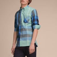 Chemise col boutonné en coton extensible mélangé - Pale Opal