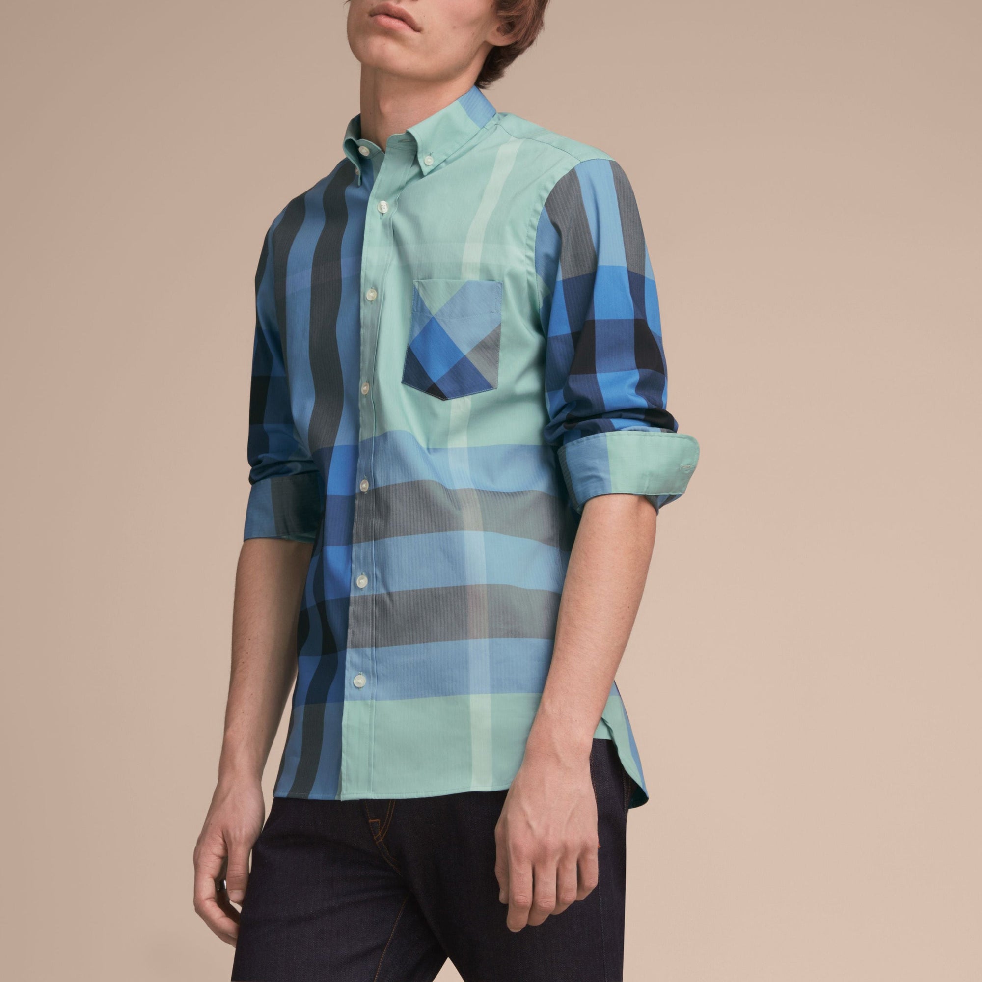 Chemise col boutonné en coton extensible mélangé - Pale Opal