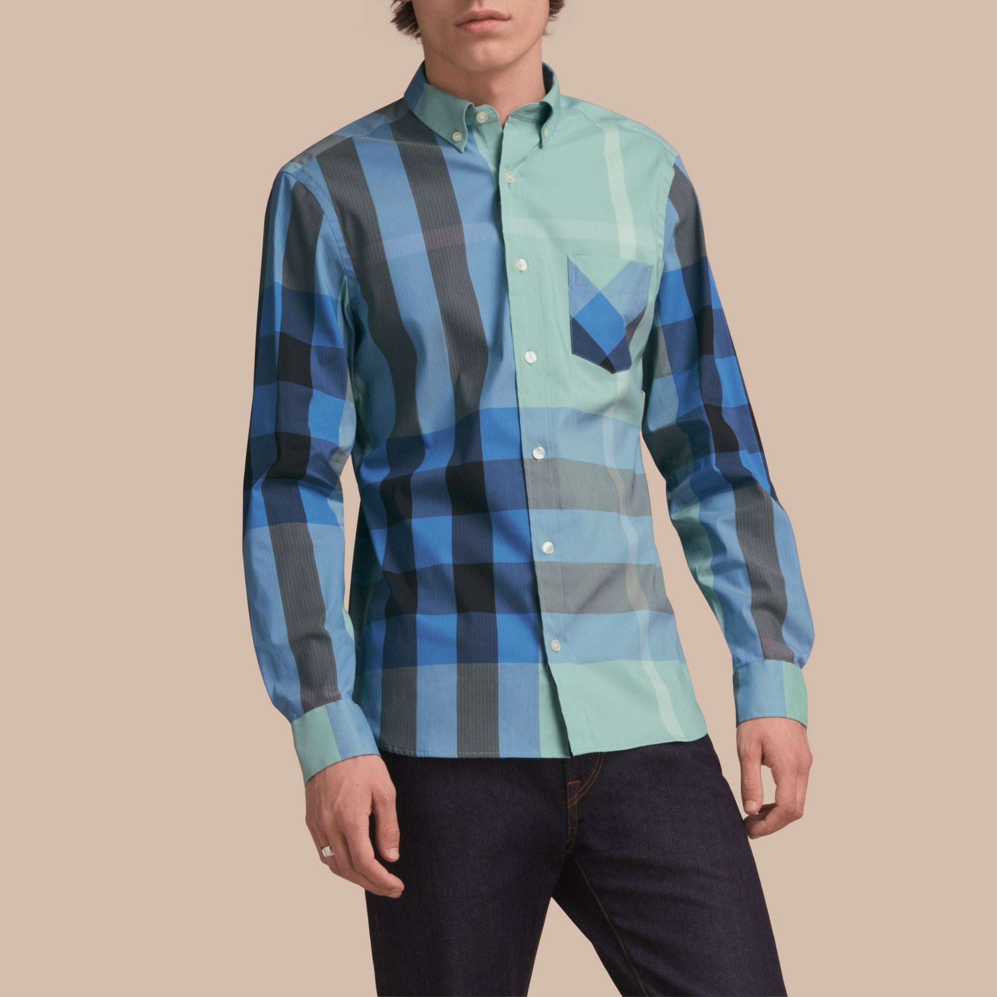 Chemise col boutonné en coton extensible mélangé - Pale Opal