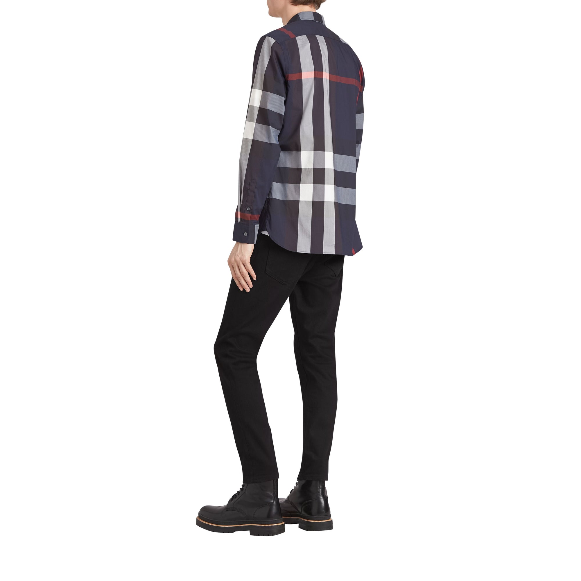 Chemise col boutonné en coton extensible mélangé - Navy