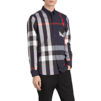Chemise col boutonné en coton extensible mélangé - Navy