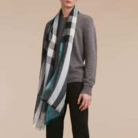 Écharpe légère en lin à motif check - Dark Teal