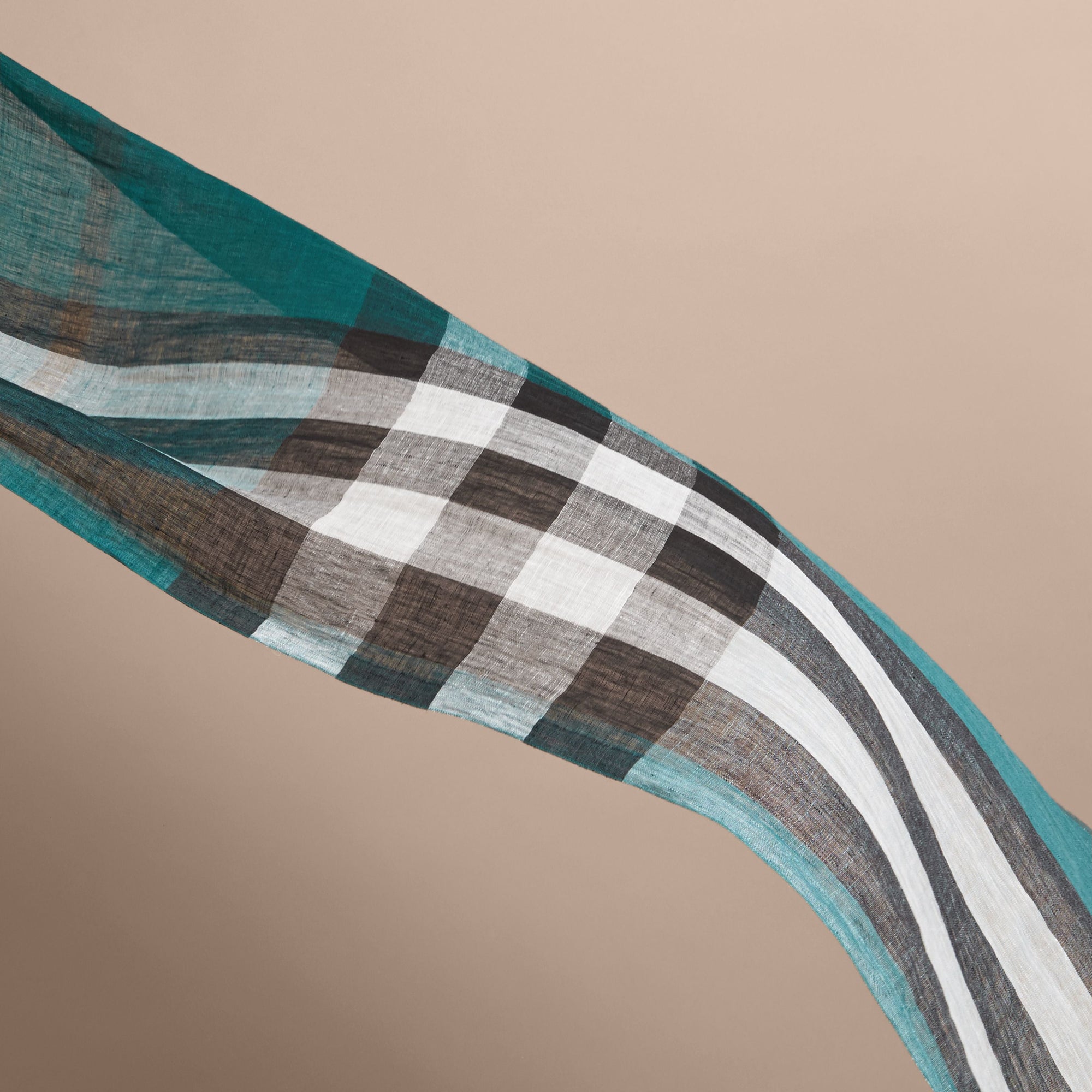Écharpe légère en lin à motif check - Dark Teal