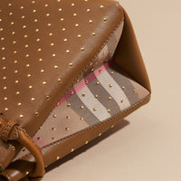 Sac The Banner medium en cuir à rivets et coton House check - Tan