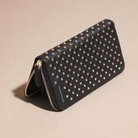 Portefeuille zippé en cuir clouté - Black