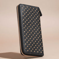 Portefeuille zippé en cuir clouté - Black