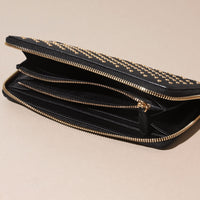Portefeuille zippé en cuir clouté - Black