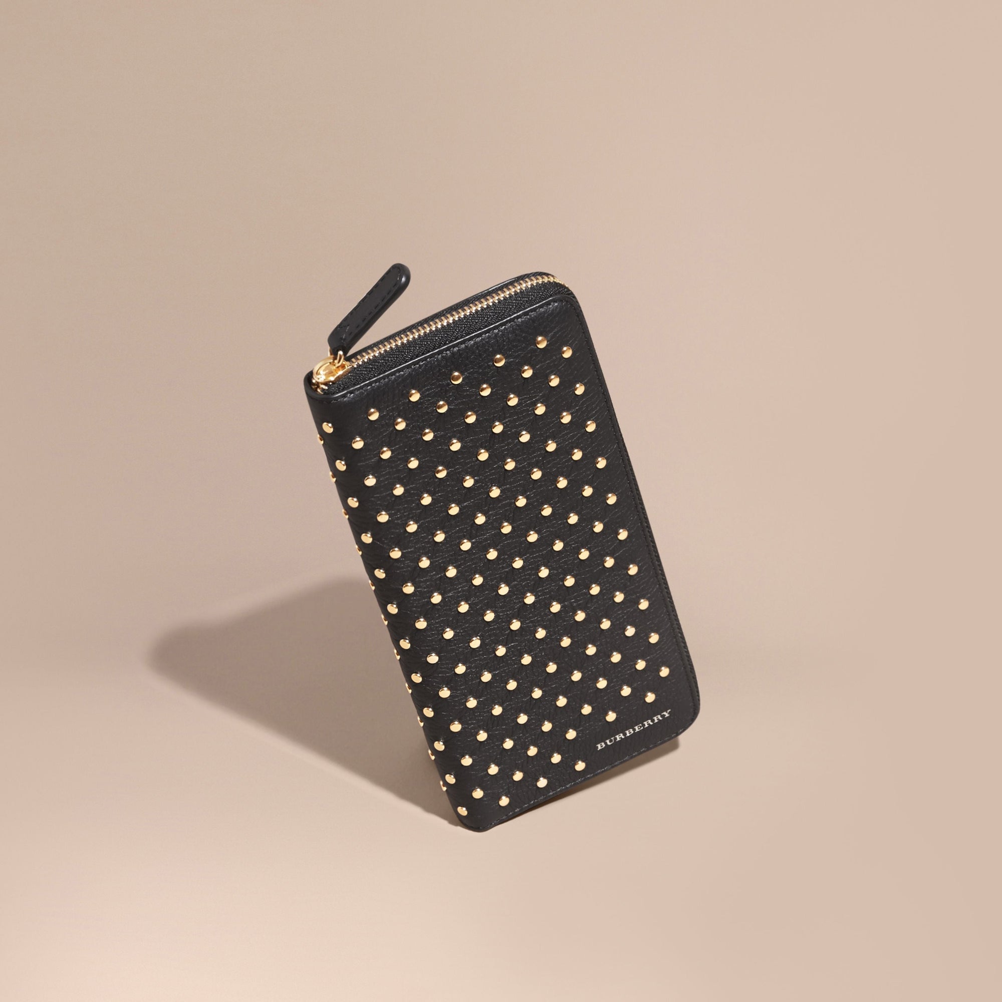 Portefeuille zippé en cuir clouté - Black