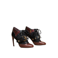 Bottines en cuir et peau de serpent avec boucle - Bordeaux