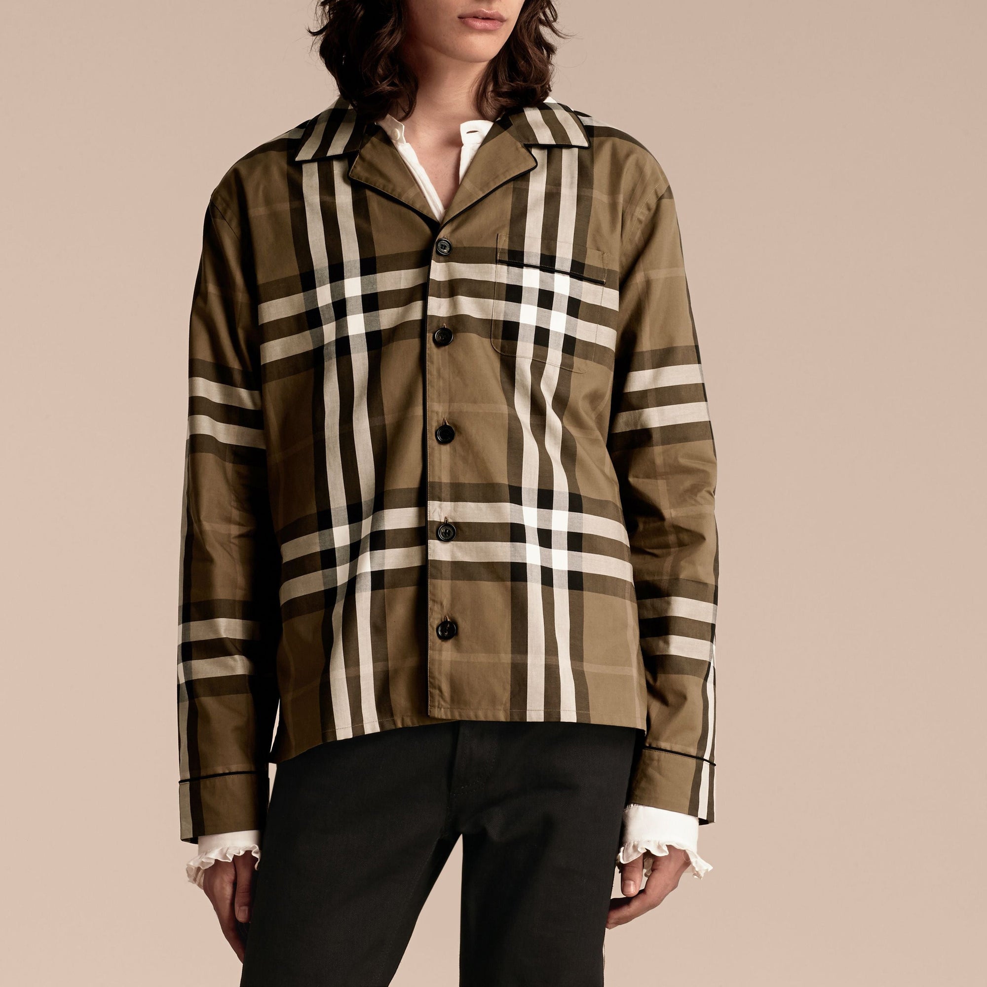 Chemise de style pyjama en coton à motif check - Dark Olive