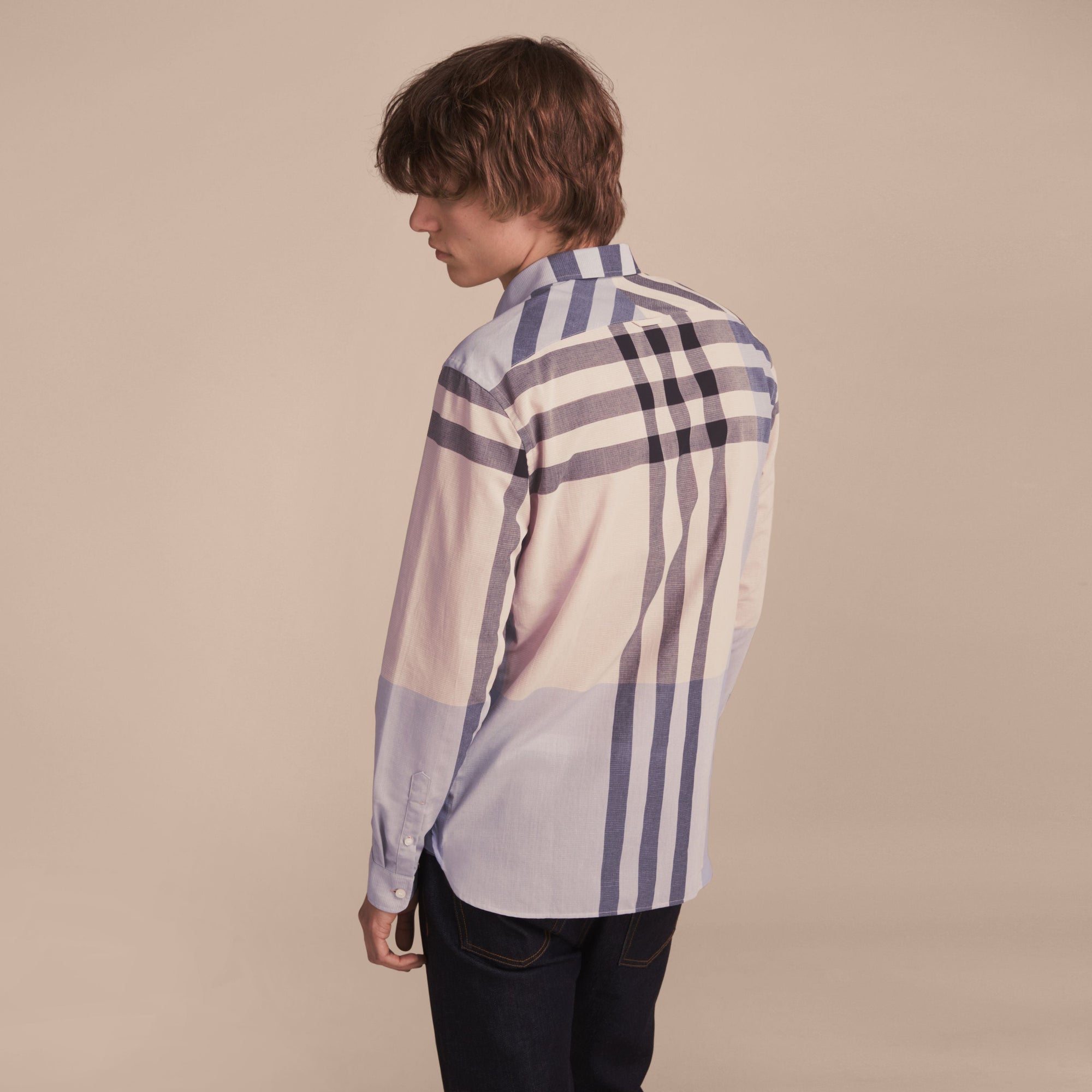 Chemise en coton et lin à motif check - Pale Cornflower Blue