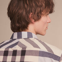 Chemise en coton et lin à motif check - Pale Cornflower Blue