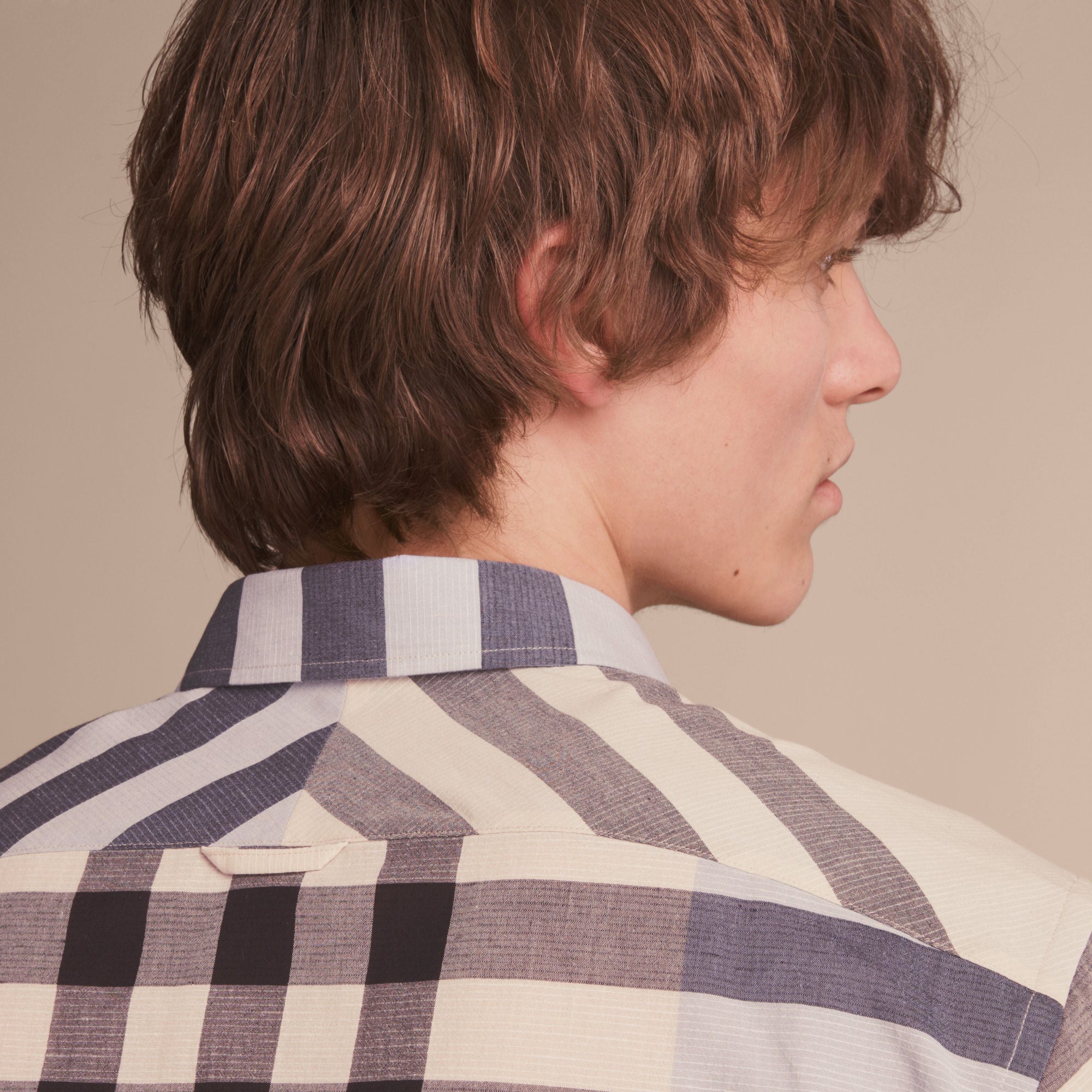 Chemise en coton et lin à motif check - Pale Cornflower Blue
