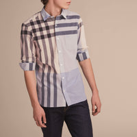 Chemise en coton et lin à motif check - Pale Cornflower Blue