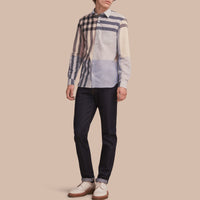 Chemise en coton et lin à motif check - Pale Cornflower Blue