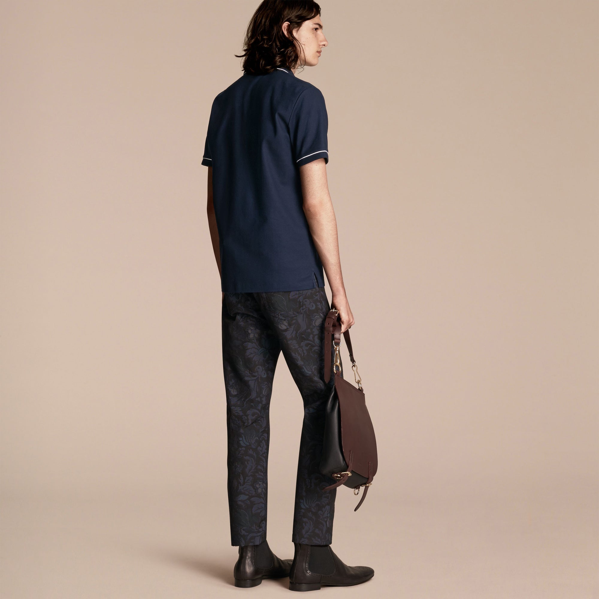 Polo en piqué de coton passepoilé - Navy