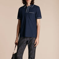 Polo en piqué de coton passepoilé - Navy