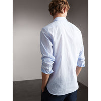 Chemise en coton mélangé à rayures - Light Blue