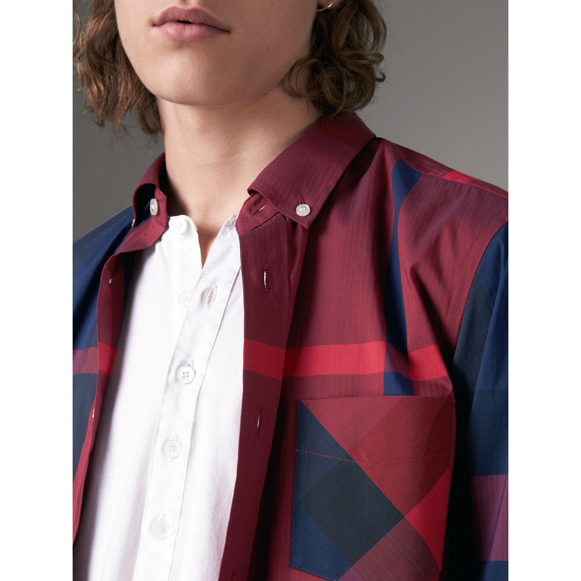 Chemise col boutonné en coton extensible mélangé - Bright Red