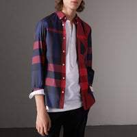 Chemise col boutonné en coton extensible mélangé - Bright Red
