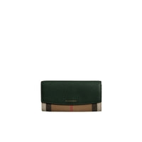 Portefeuille continental en coton House check et cuir - Dark Forest Green