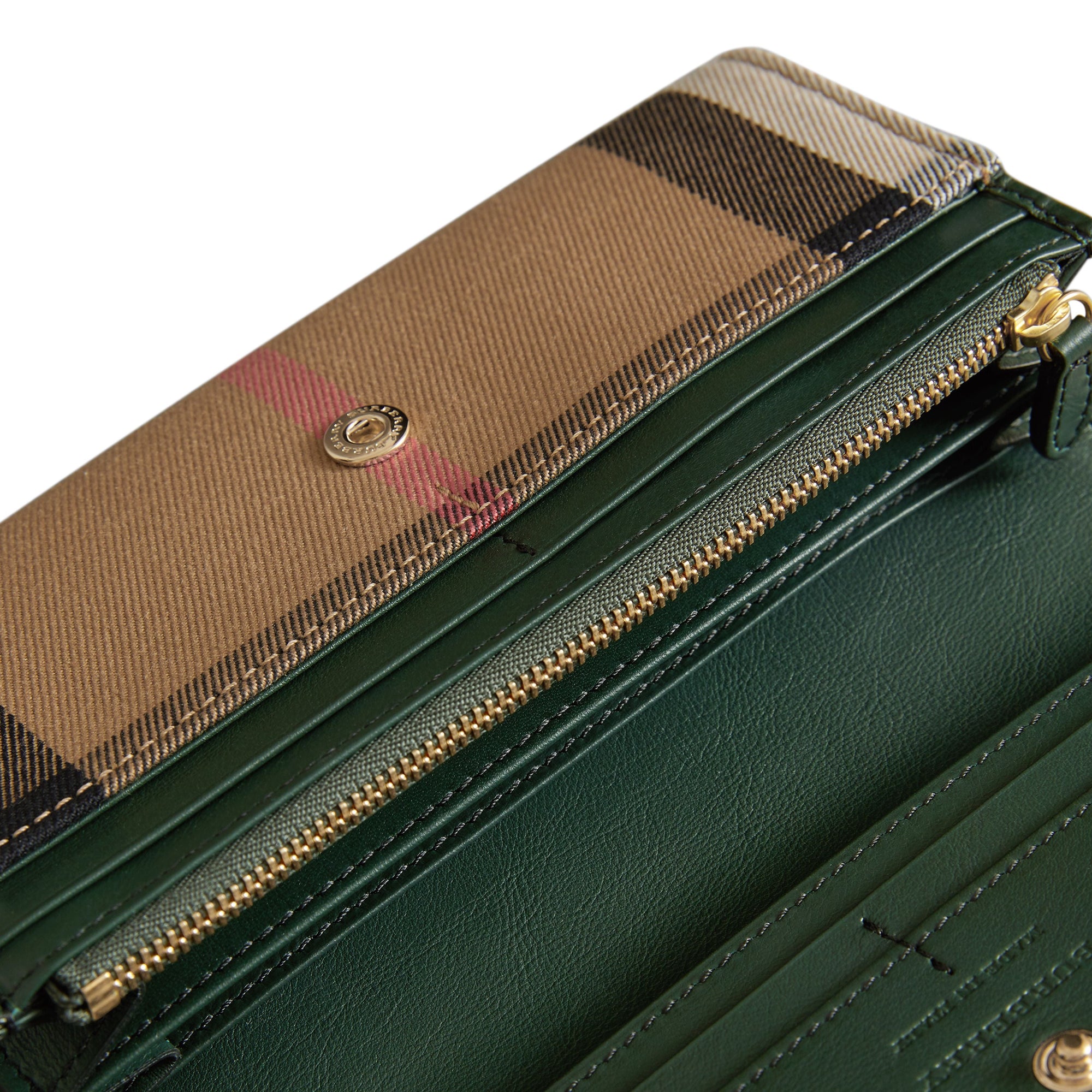 Portefeuille continental en coton House check et cuir - Dark Forest Green