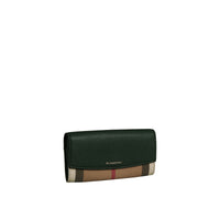 Portefeuille continental en coton House check et cuir - Dark Forest Green