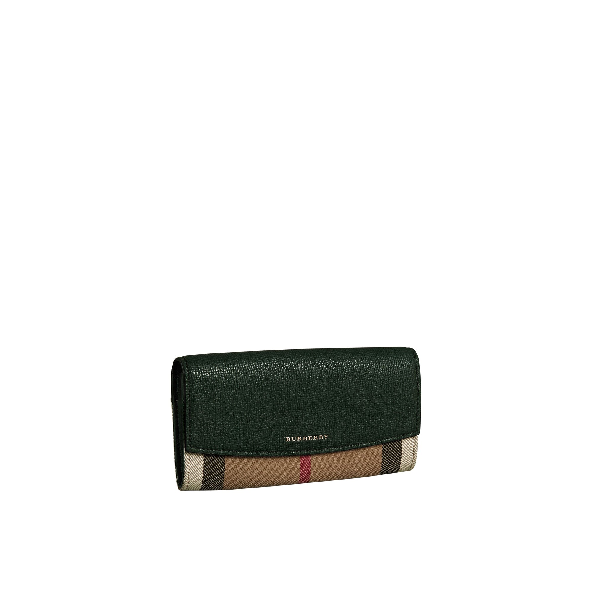 Portefeuille continental en coton House check et cuir - Dark Forest Green