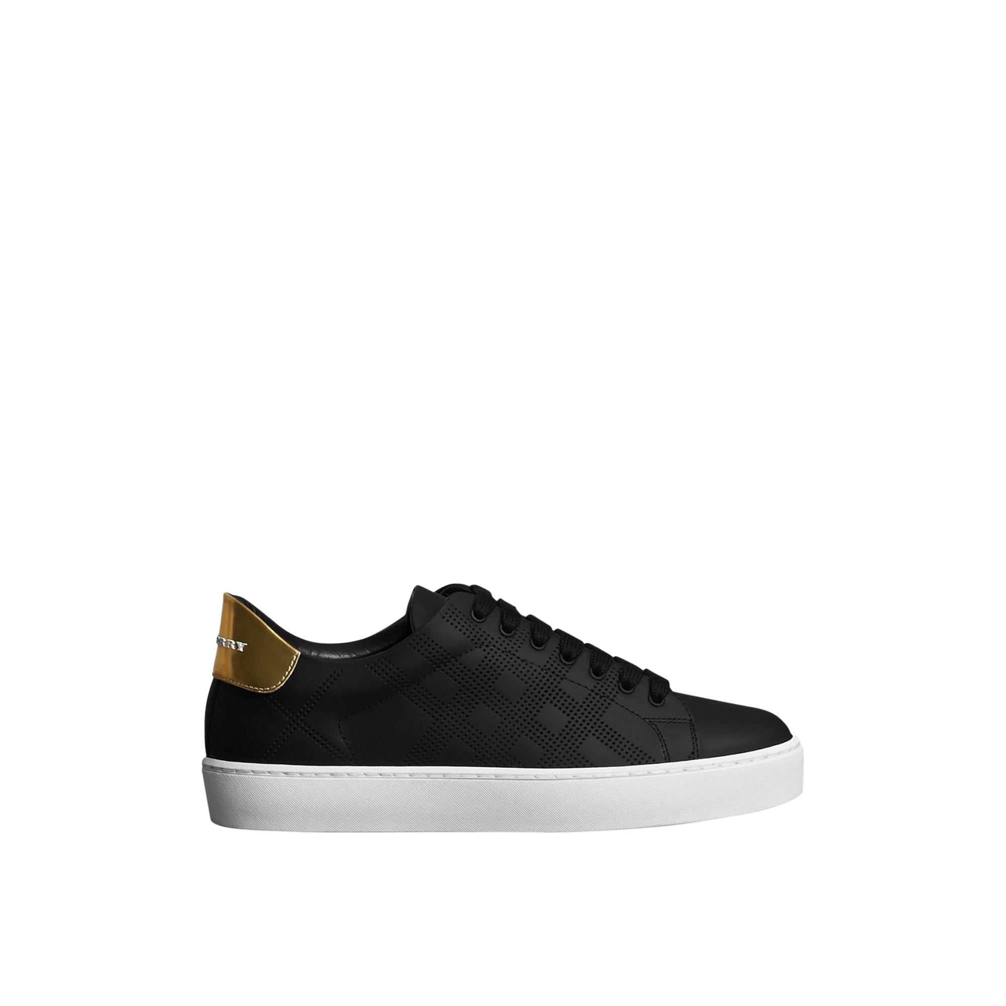 Sneakers en cuir à motif check perforé - Black