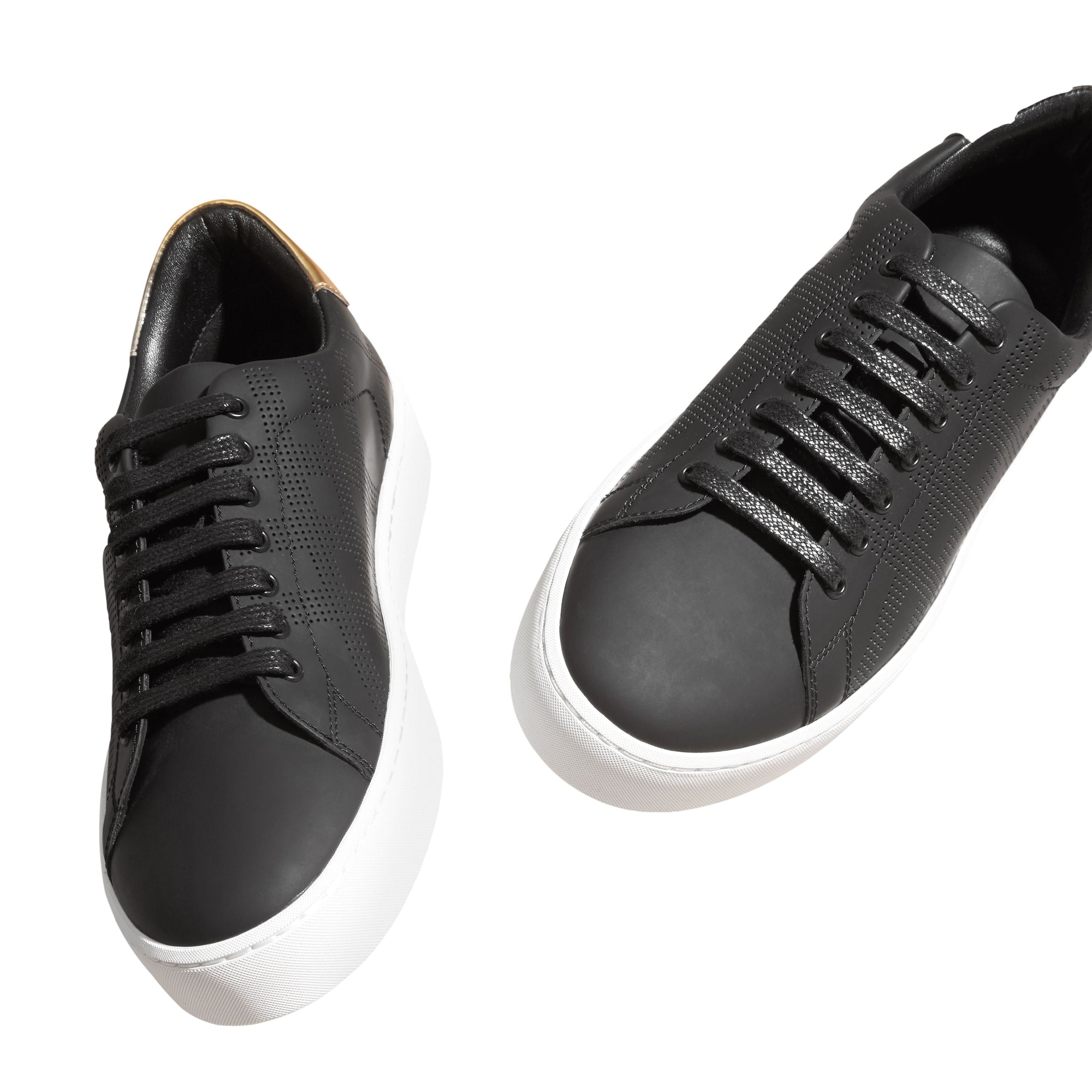 Sneakers en cuir à motif check perforé - Black