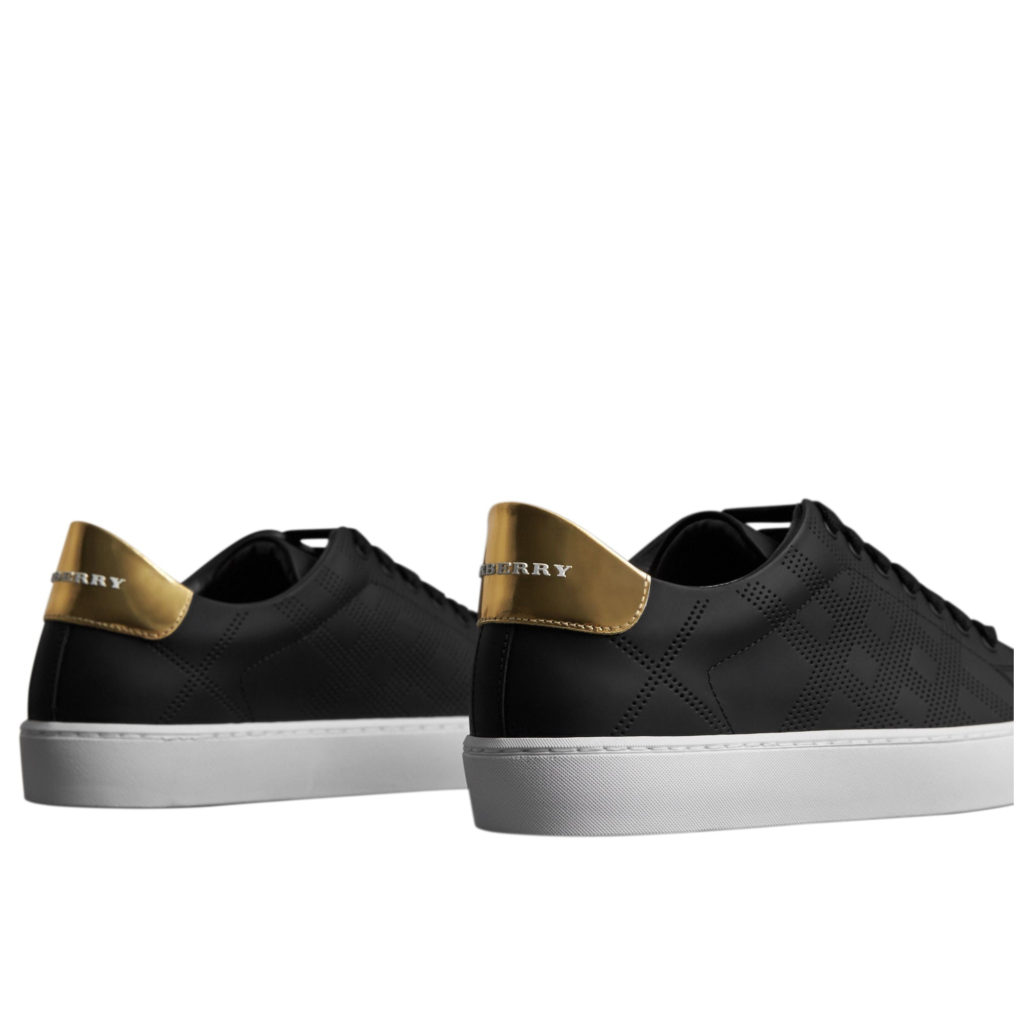 Sneakers en cuir à motif check perforé - Black