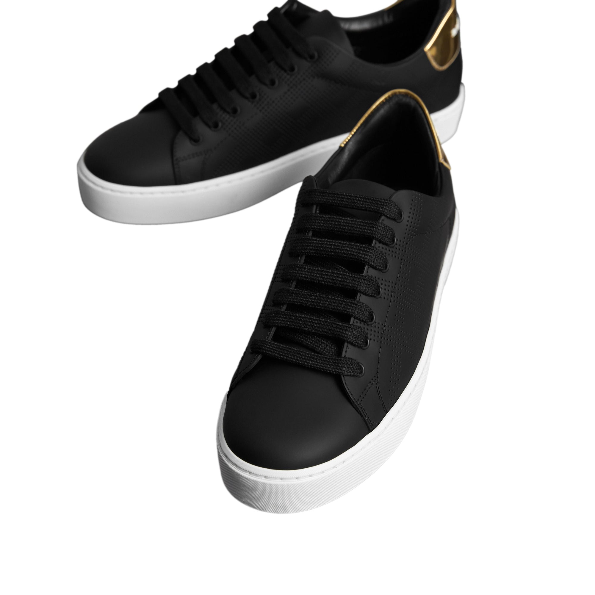 Sneakers en cuir à motif check perforé - Black