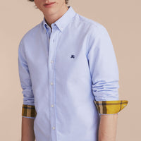Chemise Oxford en coton à col boutonné avec détails check - Cornflower Blue