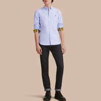 Chemise Oxford en coton à col boutonné avec détails check - Cornflower Blue