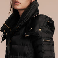 Doudoune longue rembourrée avec capuche repliable - Black