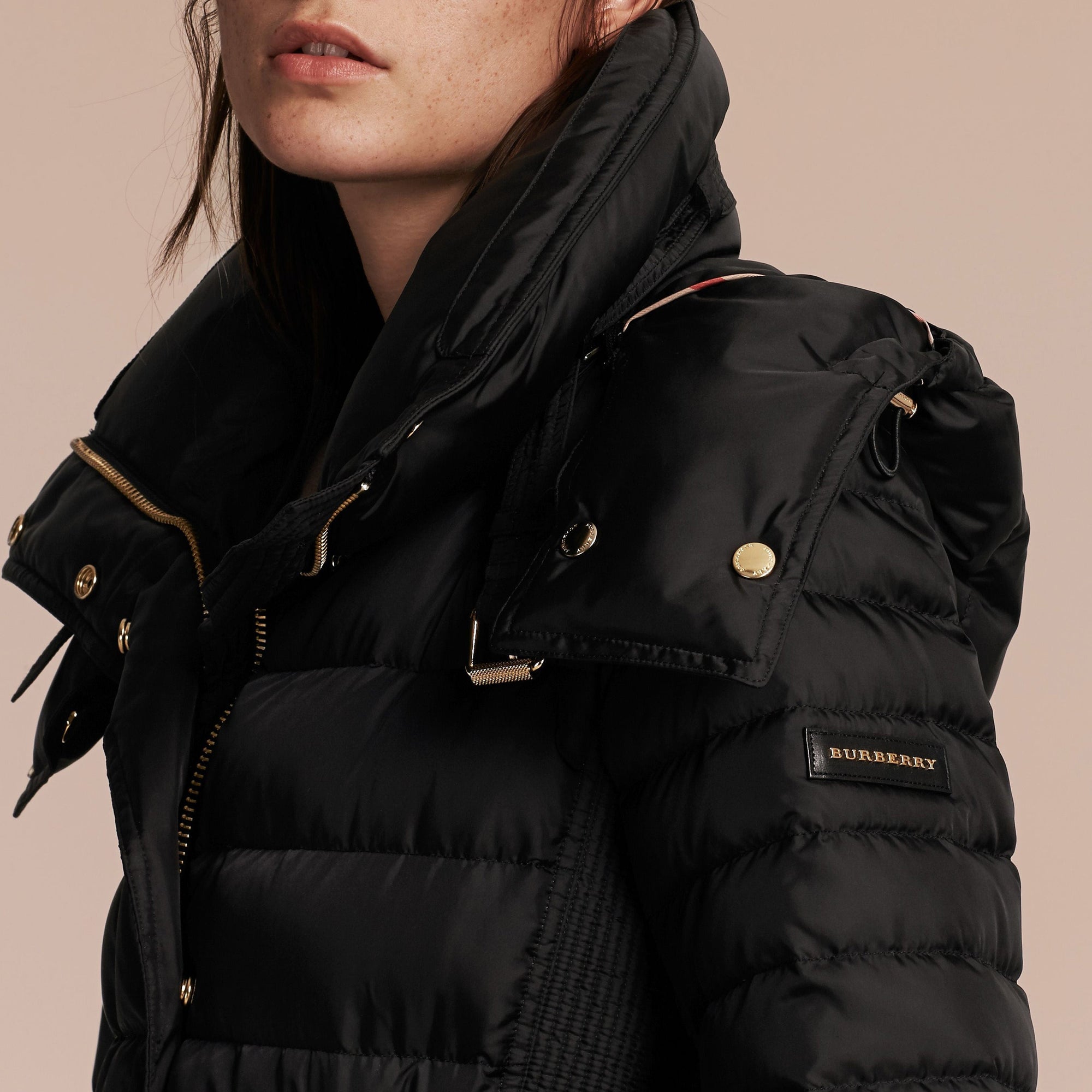 Doudoune longue rembourrée avec capuche repliable - Black