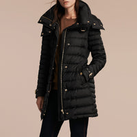Doudoune longue rembourrée avec capuche repliable - Black