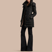 Doudoune longue rembourrée avec capuche repliable - Black