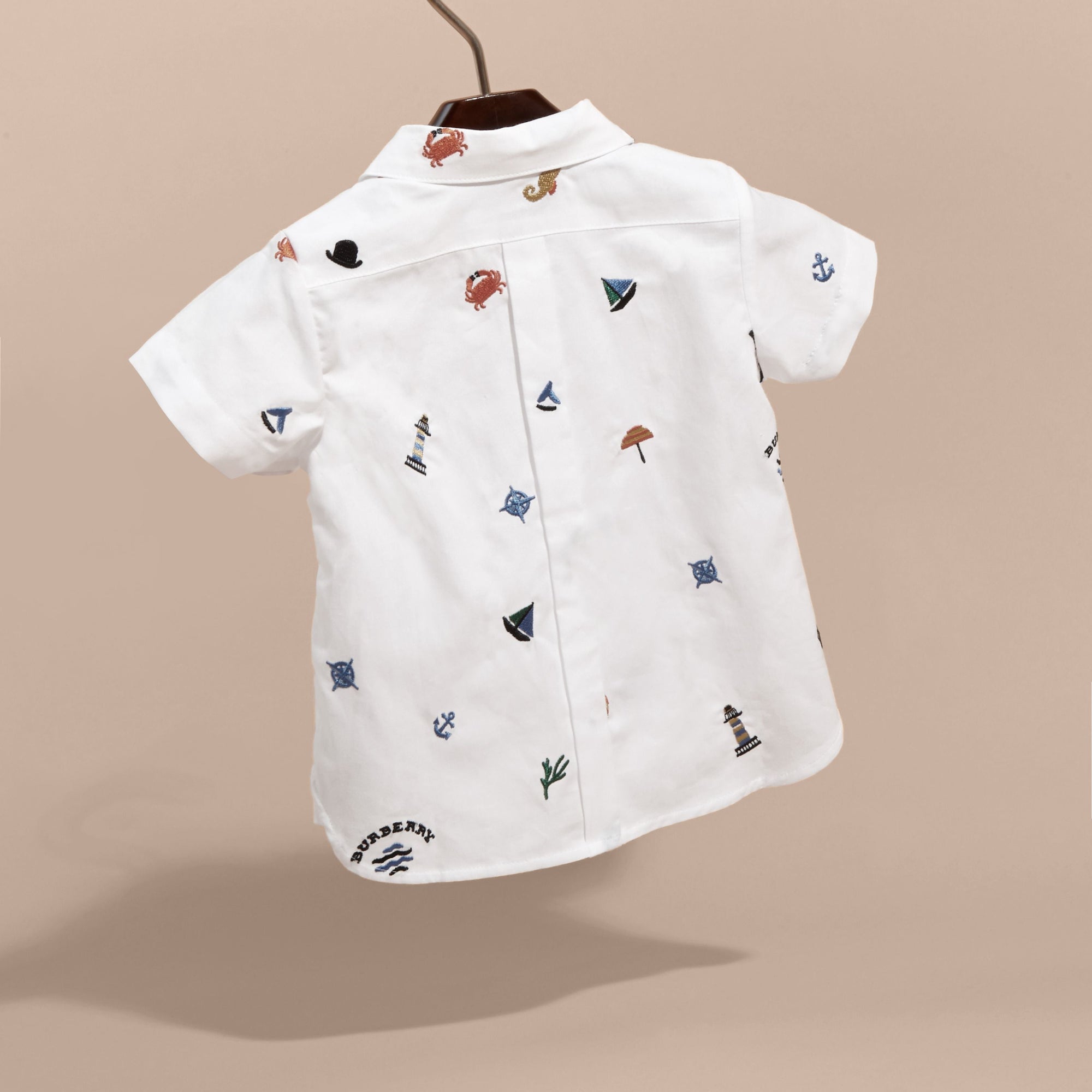 Chemise Oxford en coton avec motifs nautiques brodés - White