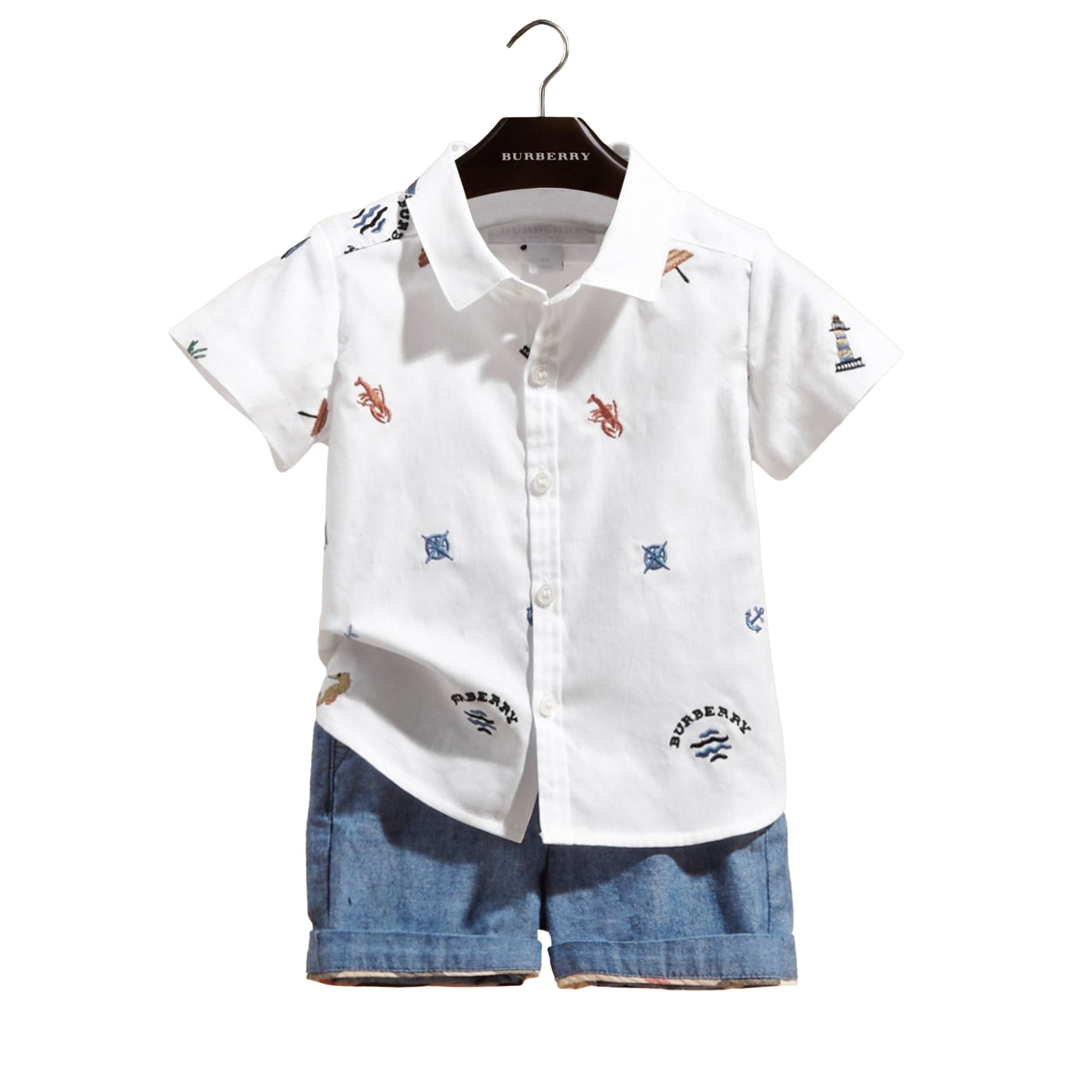 Chemise Oxford en coton avec motifs nautiques brodés - White