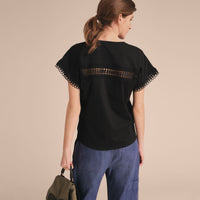 T-shirt en coton avec détails en dentelle - Black
