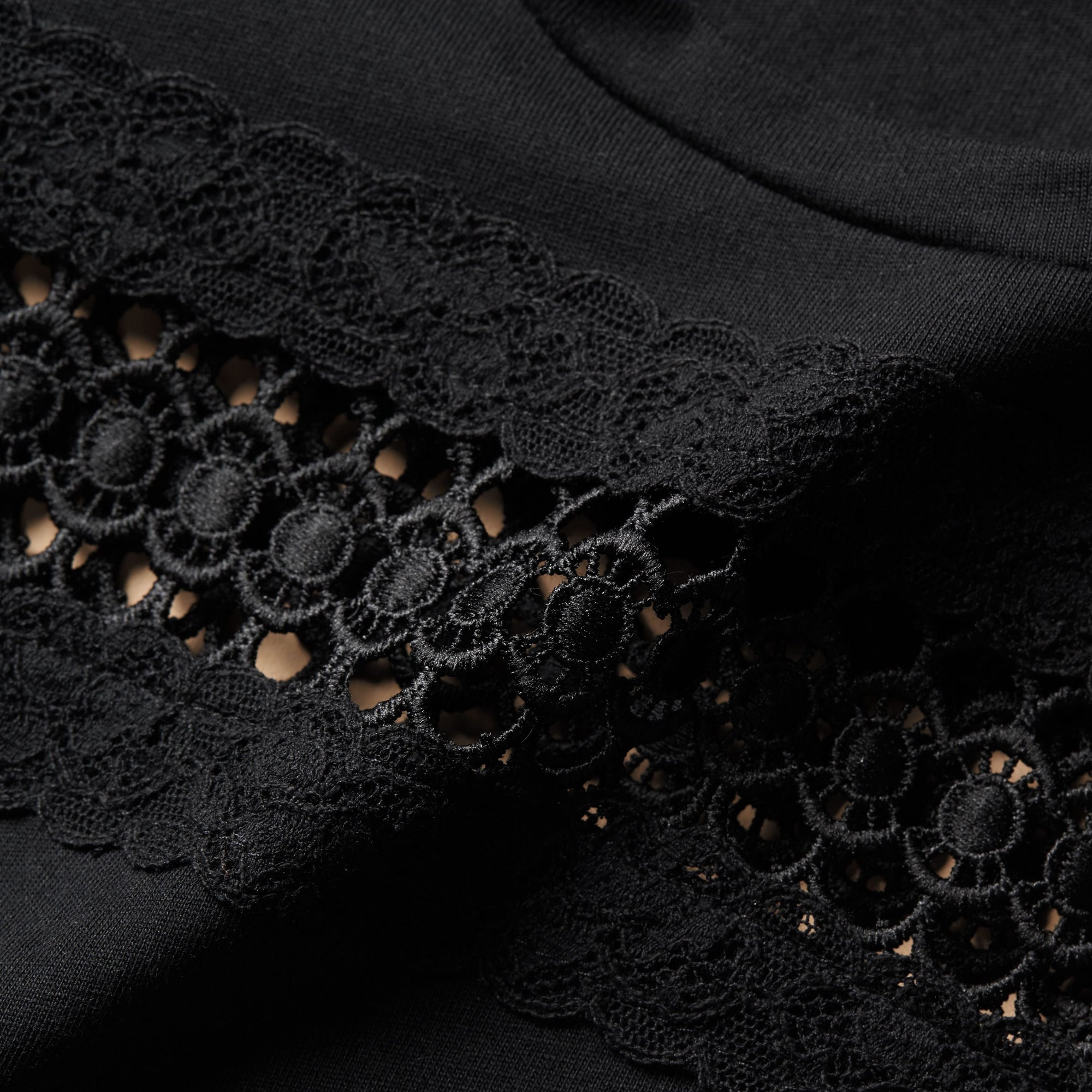 T-shirt en coton avec détails en dentelle - Black