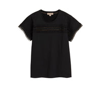 T-shirt en coton avec détails en dentelle - Black