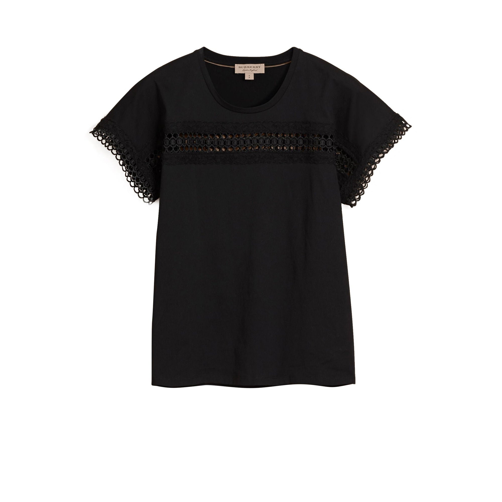 T-shirt en coton avec détails en dentelle - Black