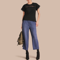 T-shirt en coton avec détails en dentelle - Black