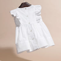 Robe en coton à volants et détails plissés - White