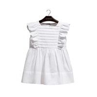 Robe en coton à volants et détails plissés - White