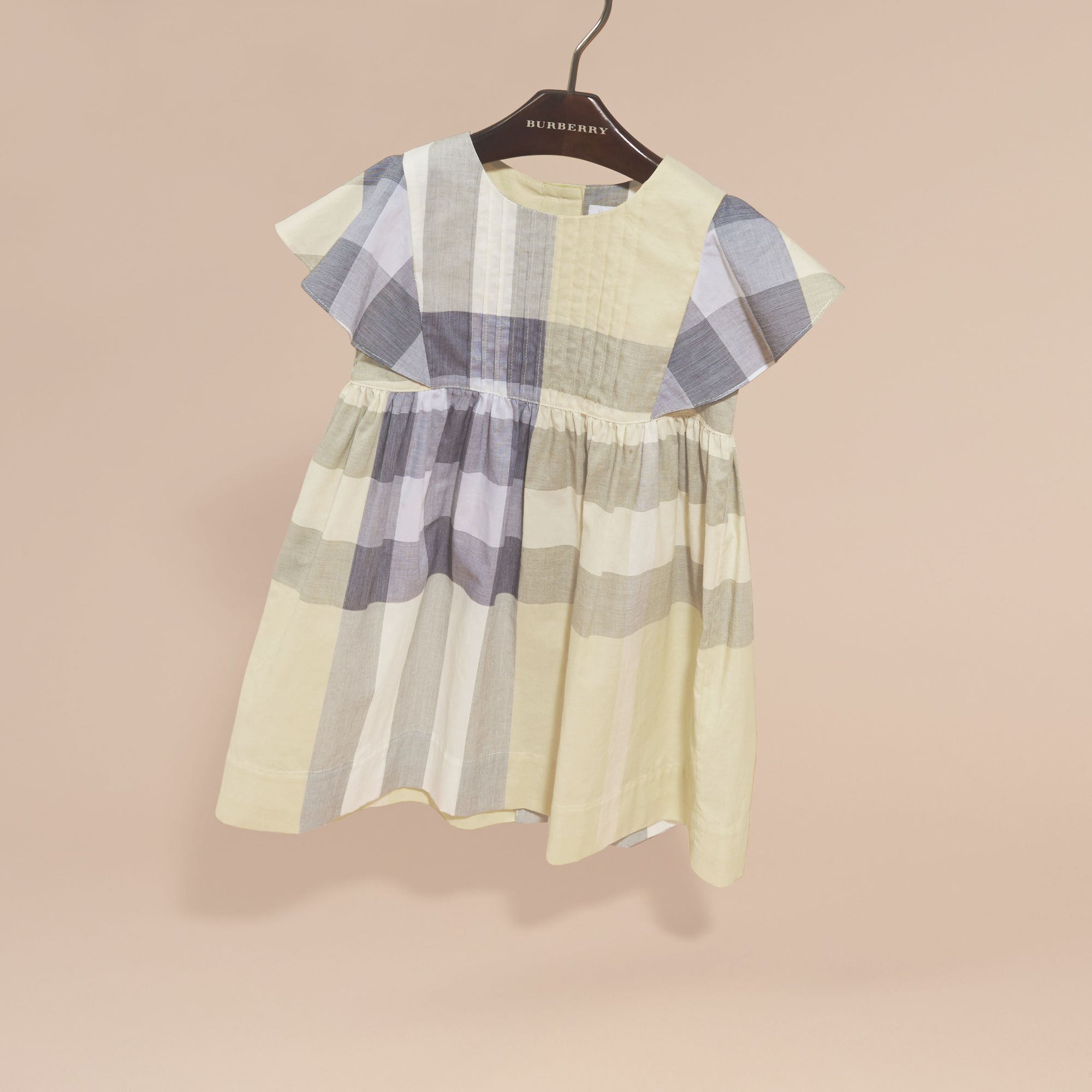 Robe en coton à motif check avec volants - Pale Yellow