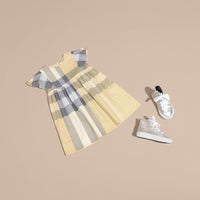 Robe en coton à motif check avec volants - Pale Yellow
