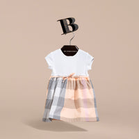 Robe t-shirt en jersey de coton à motif check - Apricot